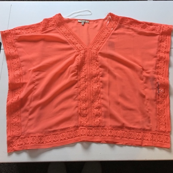 Halo Tops - Halo New Coral Oversized Crochet Detail Blouse